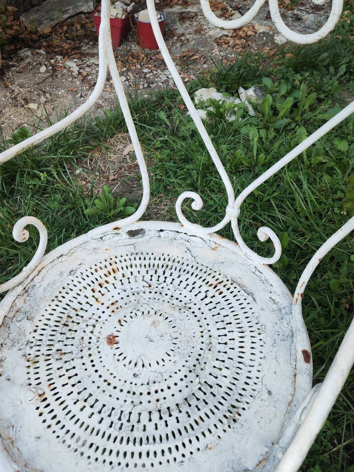 2 antique wrought iron armchairs