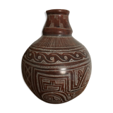 Vase in earth baked ethnic graphic patterns