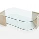 Table basse vintage en travertin et verre – Années 1970/1980