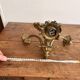 Antique Bronze Ceiling Chandelier with Fringed Glass Tulips, 3 Arms, Art Nouveau
