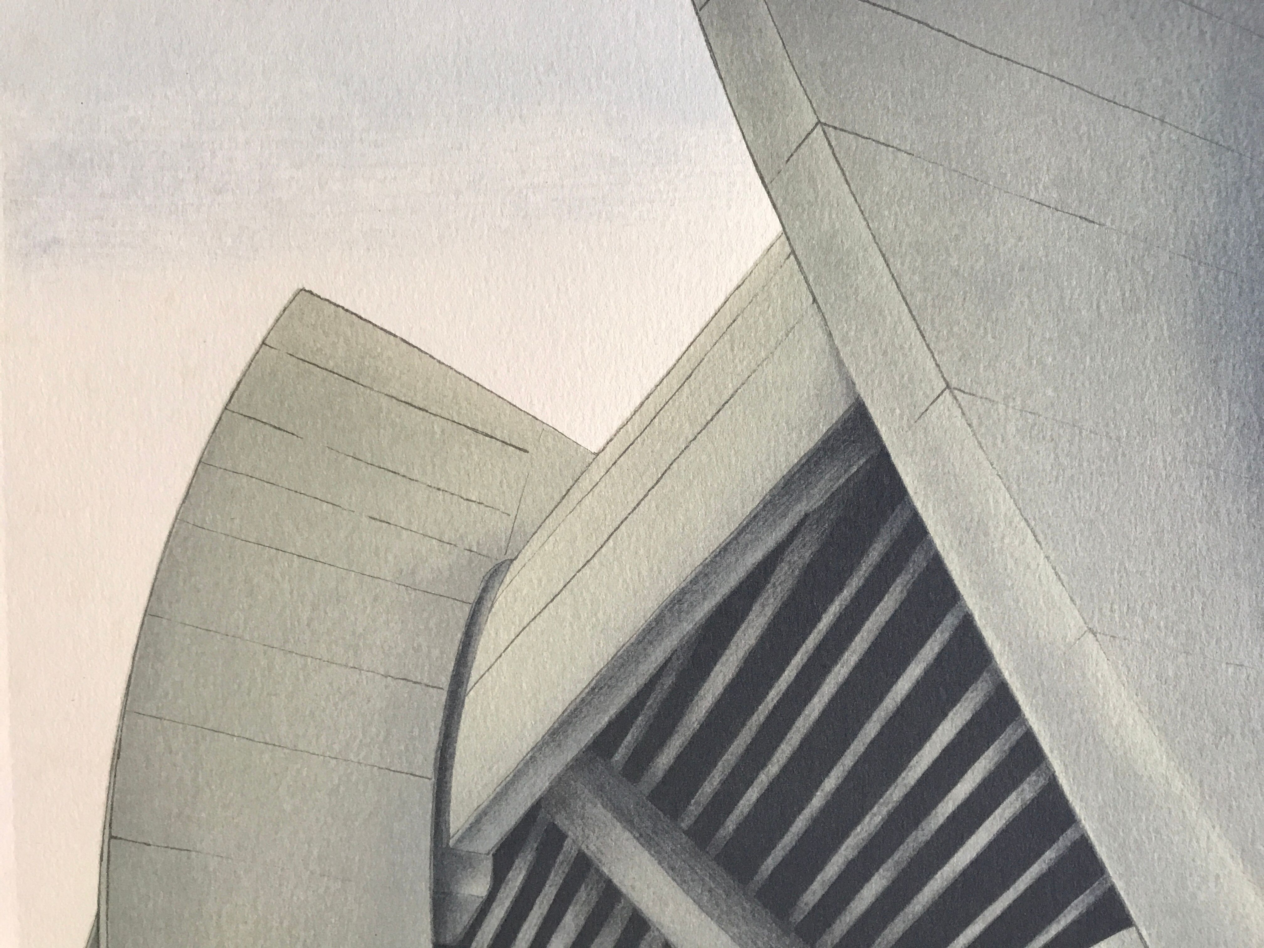 Original lithograph by Alain LE FOLL, Stade en encorbellement, 1978