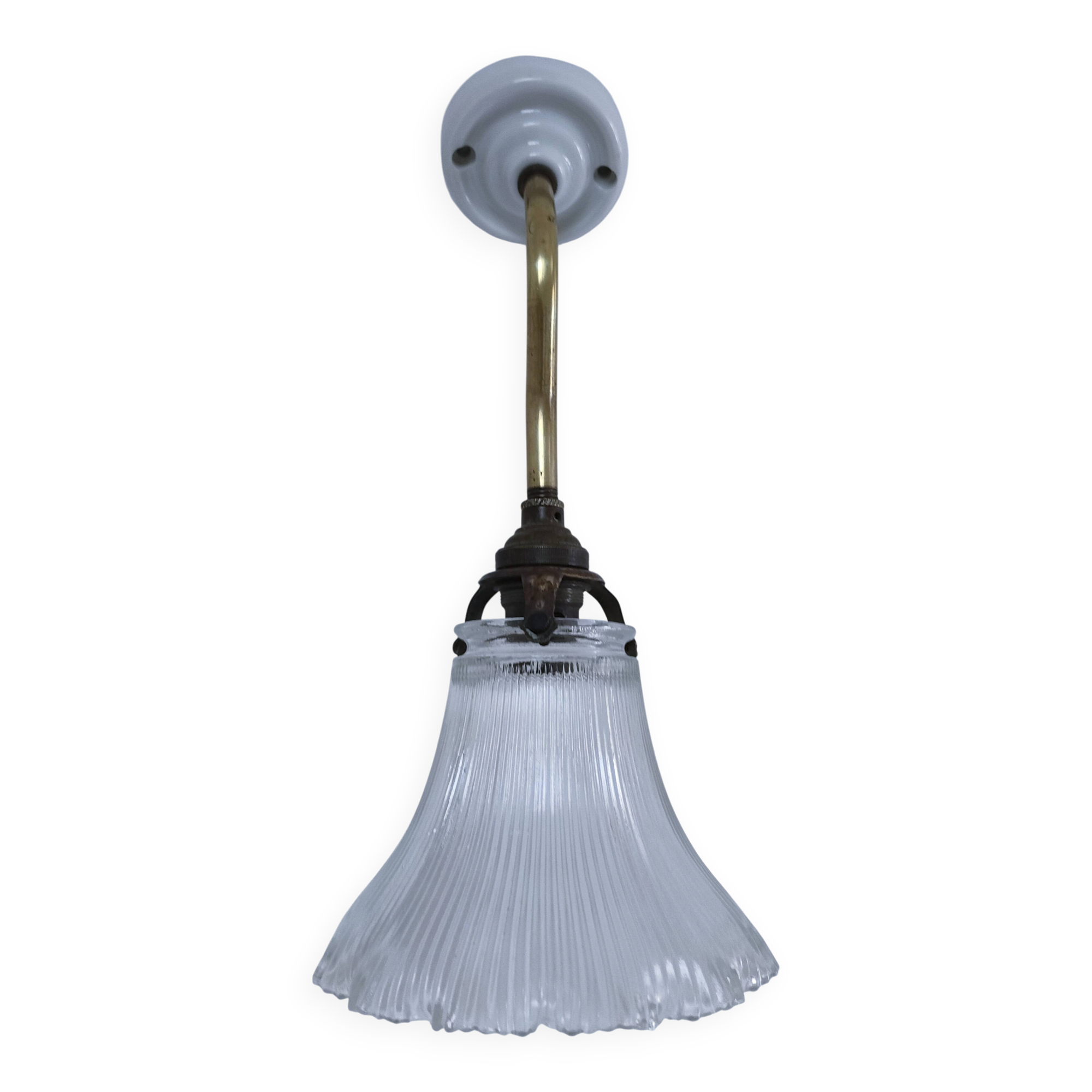 porcelain wall light brass glass holopane early 20th century