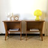 2 vintage bedside tables compass feet 50s