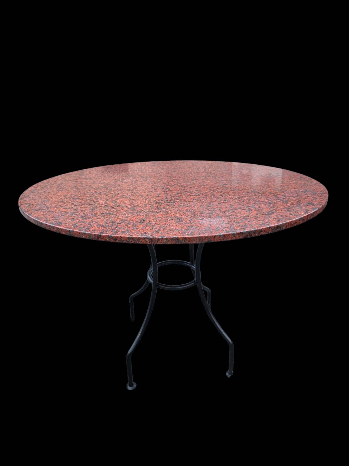 Round marble table with wrought iron base from the mid-20th century.
