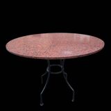 Round marble table with wrought iron base from the mid-20th century.