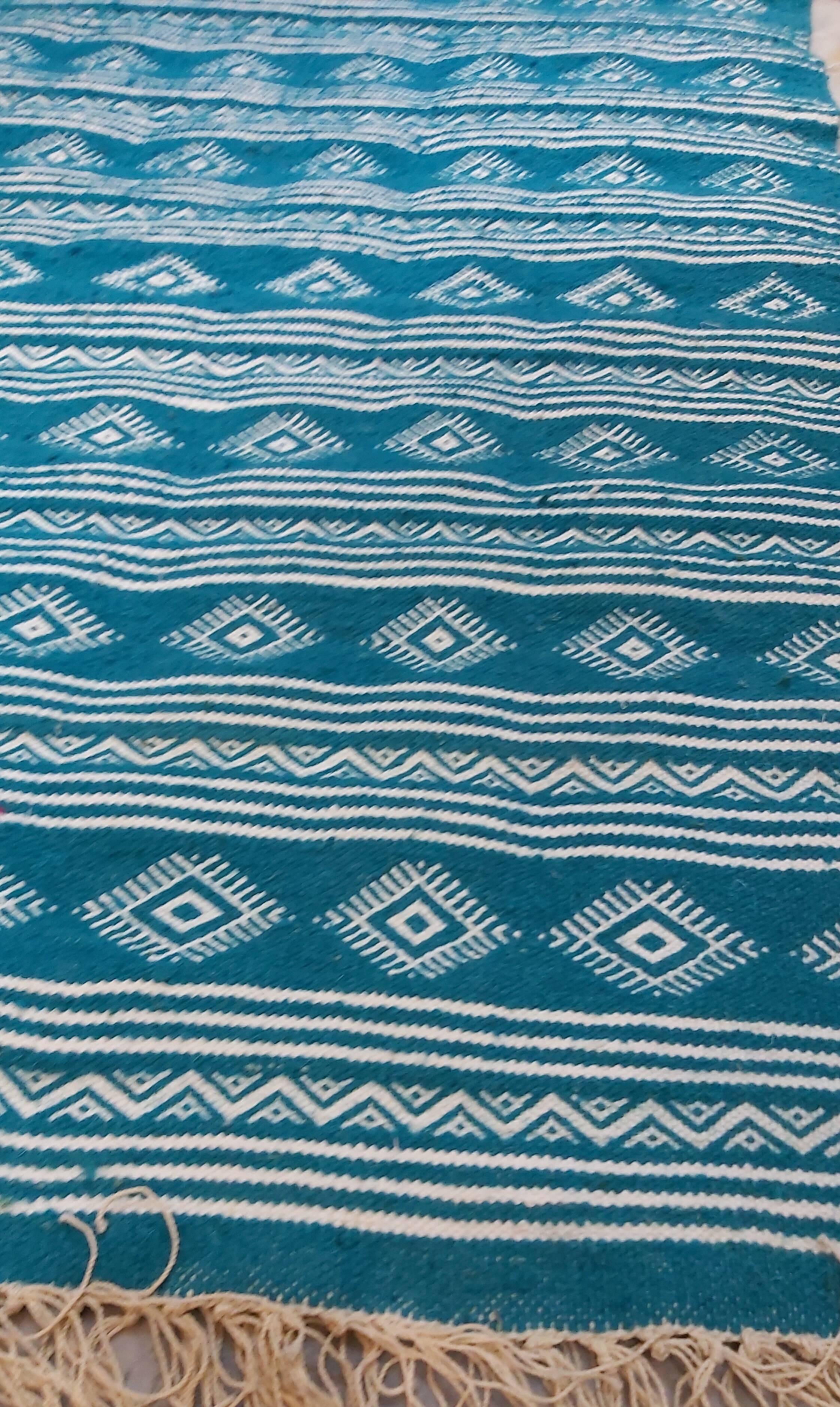 Traditional Berber blue and white kilim rug 115cm-70
