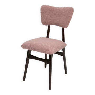 Mid-century "Butterfly" dining chair in pink boucle and walnut beech, Poland, 1960.
