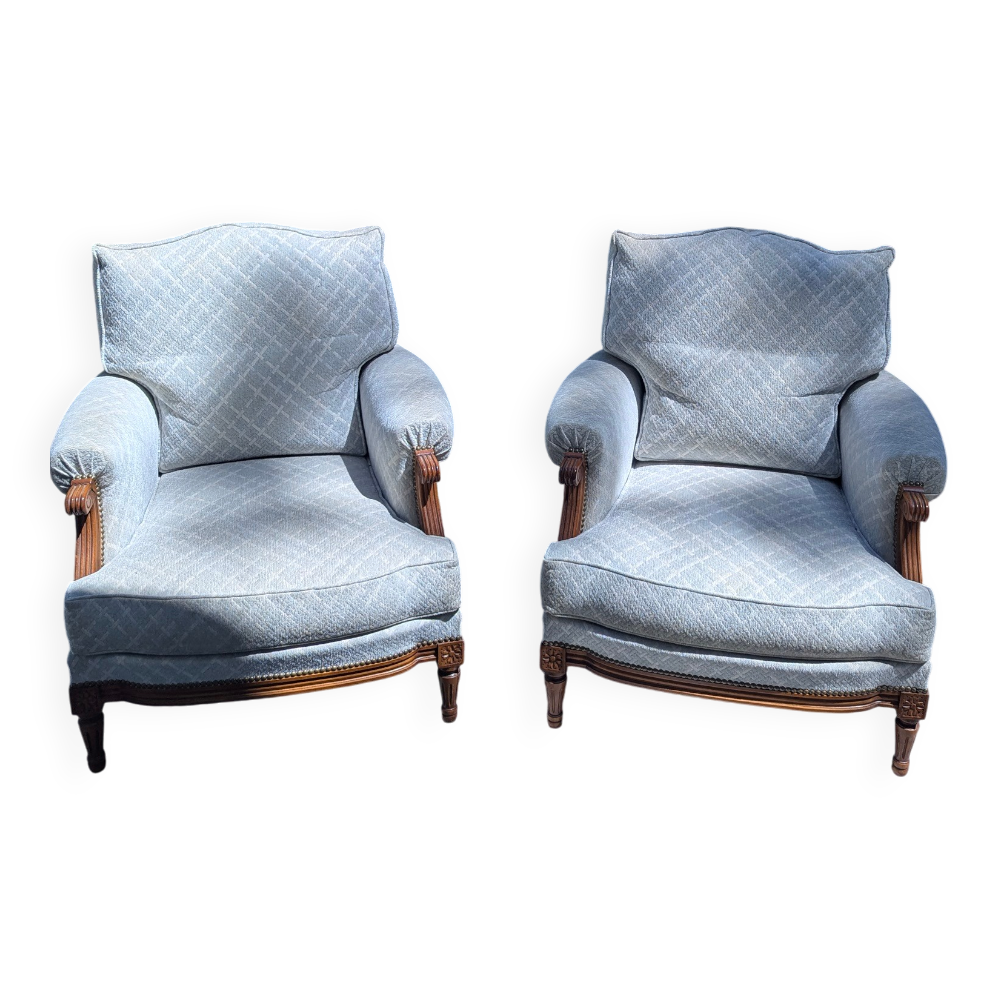 Pair of large Bergère armchairs in Louis XVI style