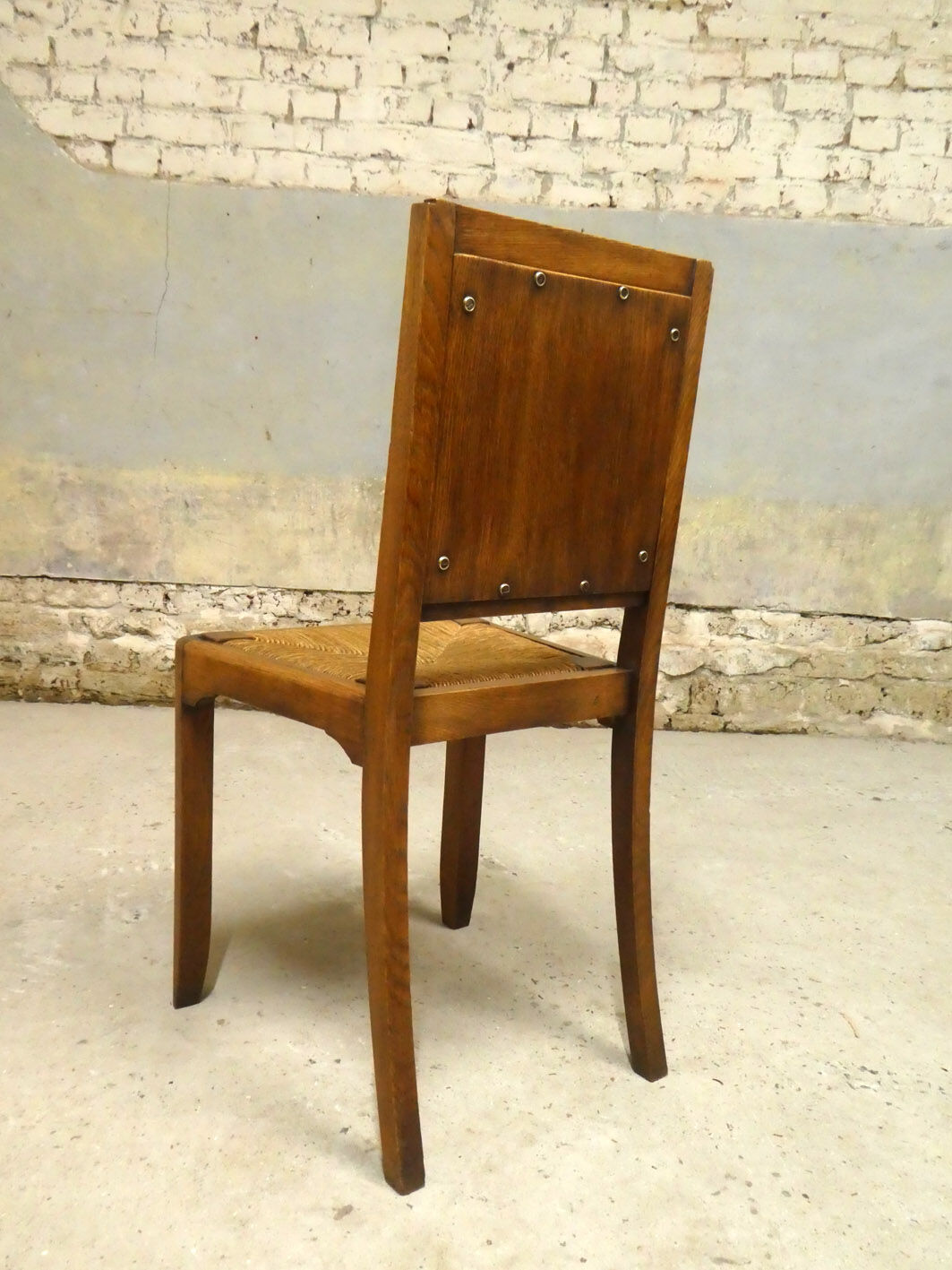 Set of 4 oak and straw chairs, 1950