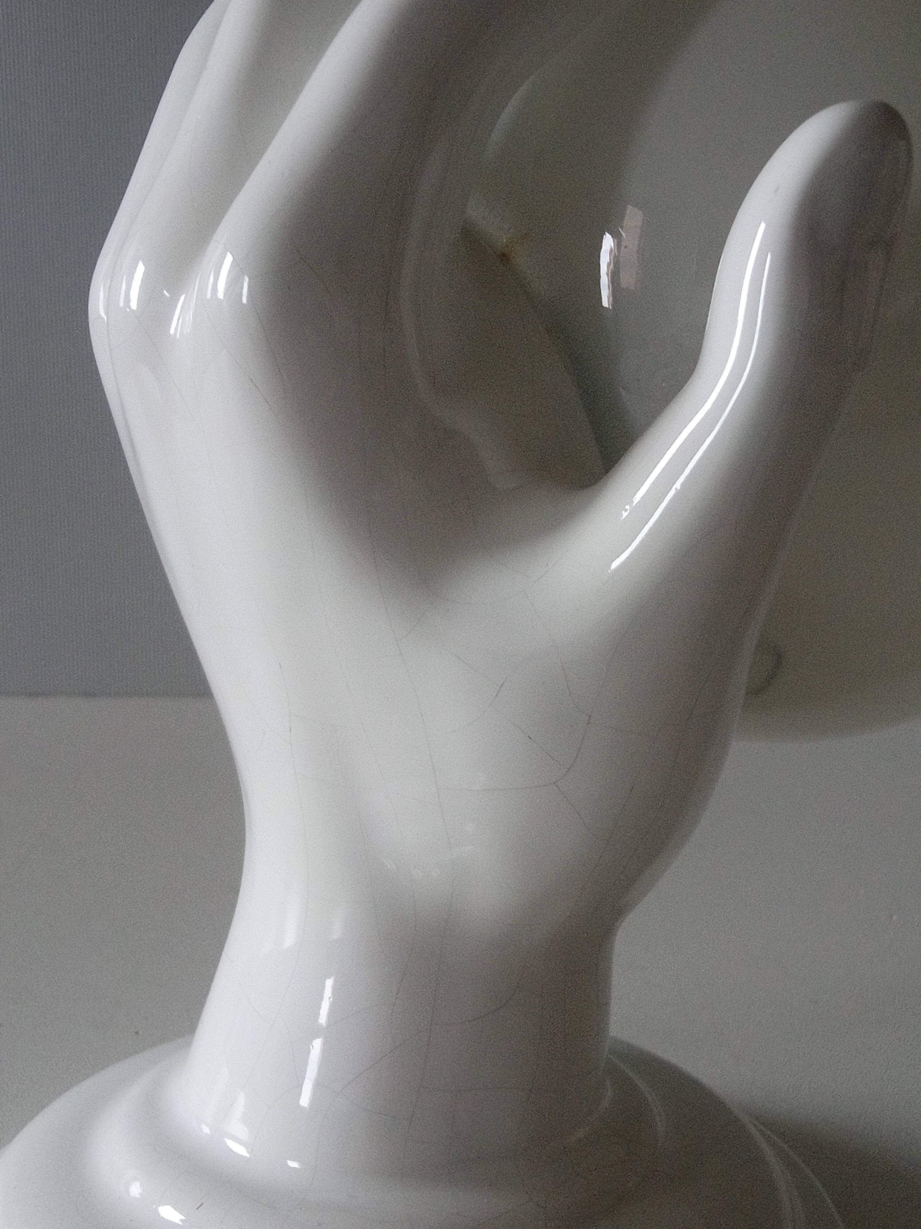 Applique main céramique blanche et opaline 1970