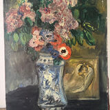 Bouquet of flowers on an entablature, signed