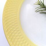 Set de 6 assiettes en faïence années 50 blanc et jaune en relief