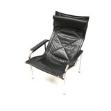 2x Vintage black leather armchair by Strässle HE1106 designed by Hans Eichenberger