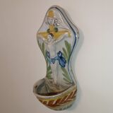 Holy water font in polychrome high-fire earthenware from Islettes, 18th century