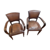 Pair of antique leather bridge armchairs