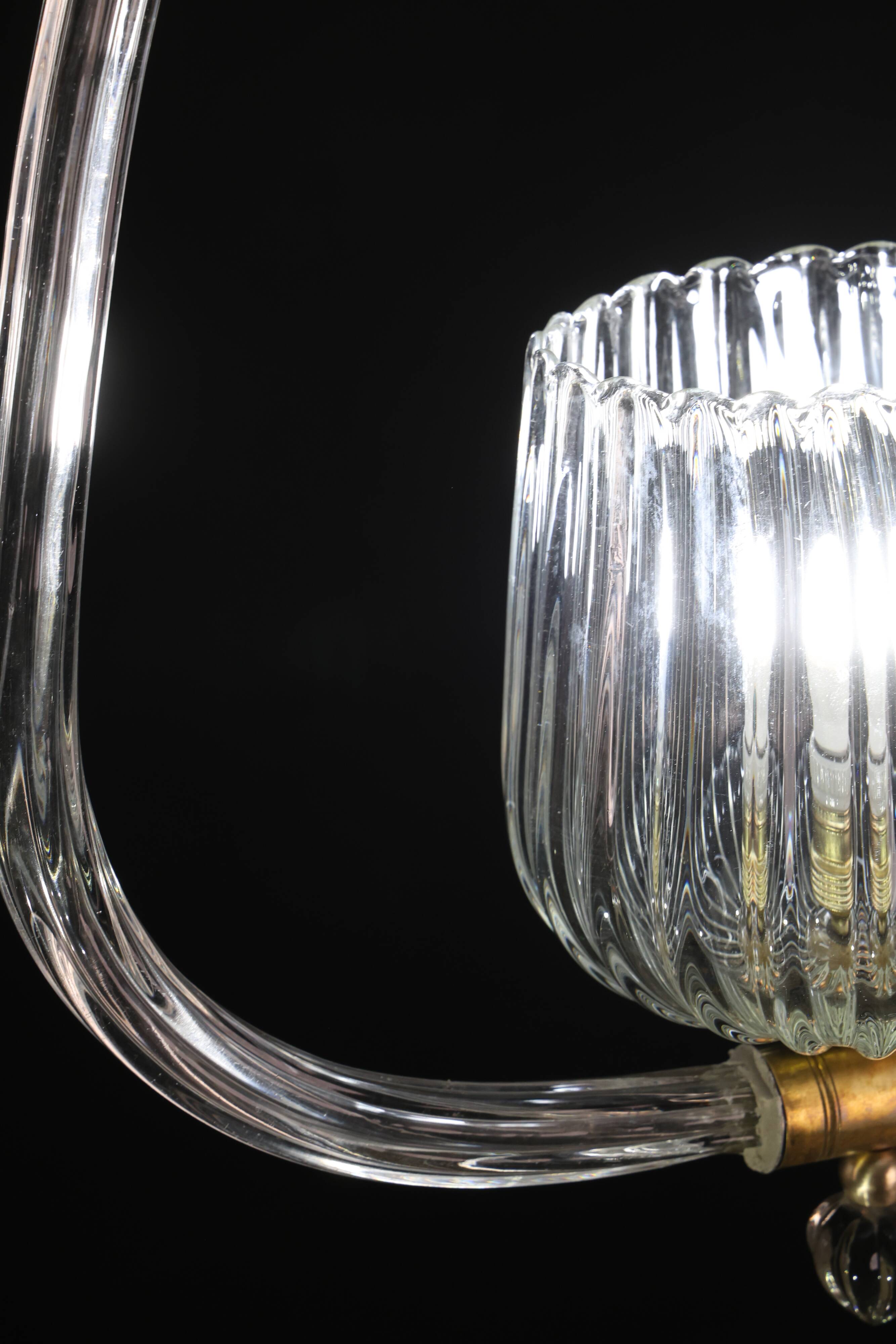 Charming Murano Glass Art Deco Pendant Chandelier by Ercole Barovier, 1940s