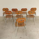 Set of 8 metal and wood school chairs  
Former Czechoslovakia 1960