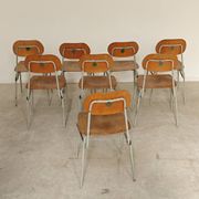 Set of 8 metal and wood school chairs  
Ex Czechoslovakia 1960
