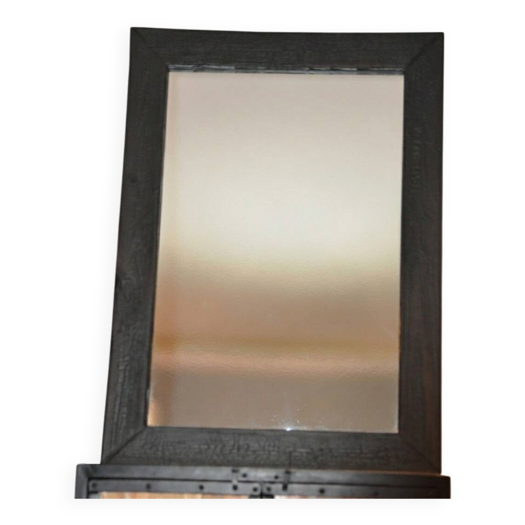 Artisanal Burnt Wood Mirror (108x78 cm) – Industrial / Japandi Style
