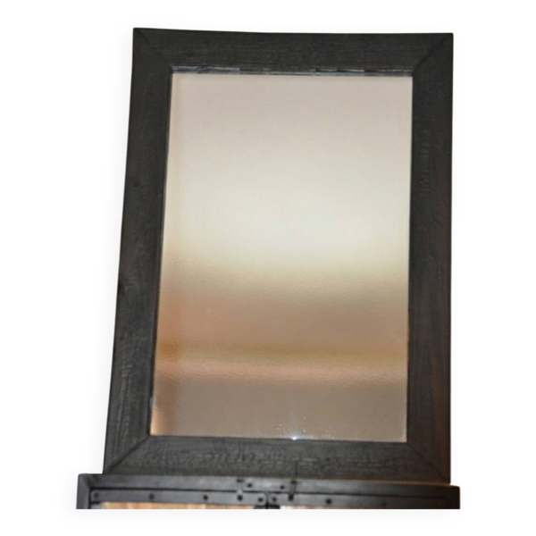 Miroir artisanal en bois brûlé
