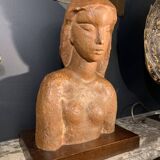 Art Deco Expressionist Sculpture "Nude Female Bust" unique piece 1940