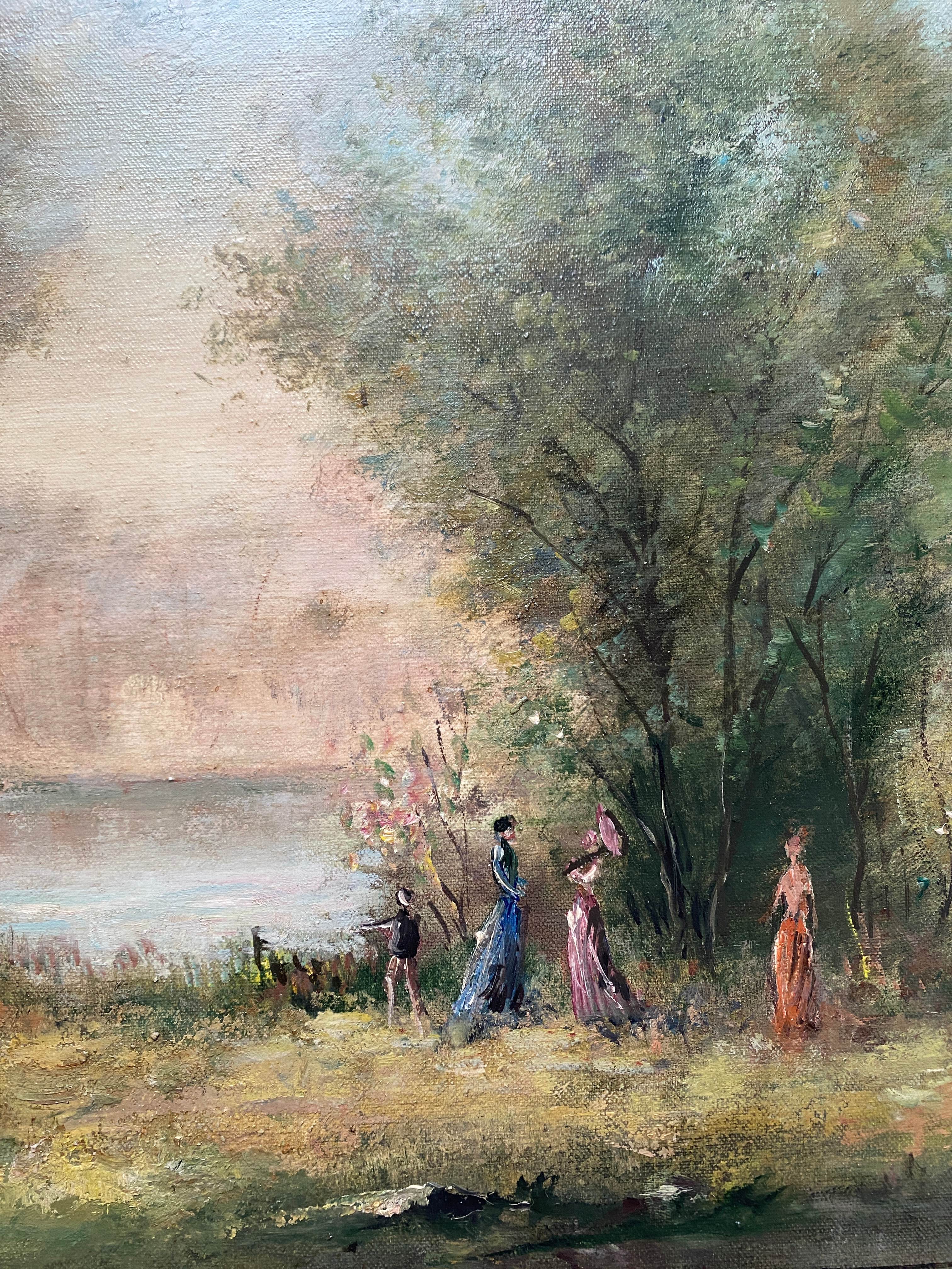 HST painting "The family walk" signed Dervin