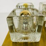 Brass and frosted glass cube wall lamp by Peill & Putzler 1970