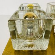 Applique à cube en laiton et verre givré de Peill & Putzler 1970