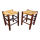 Pair of vintage stools turned wood and straw