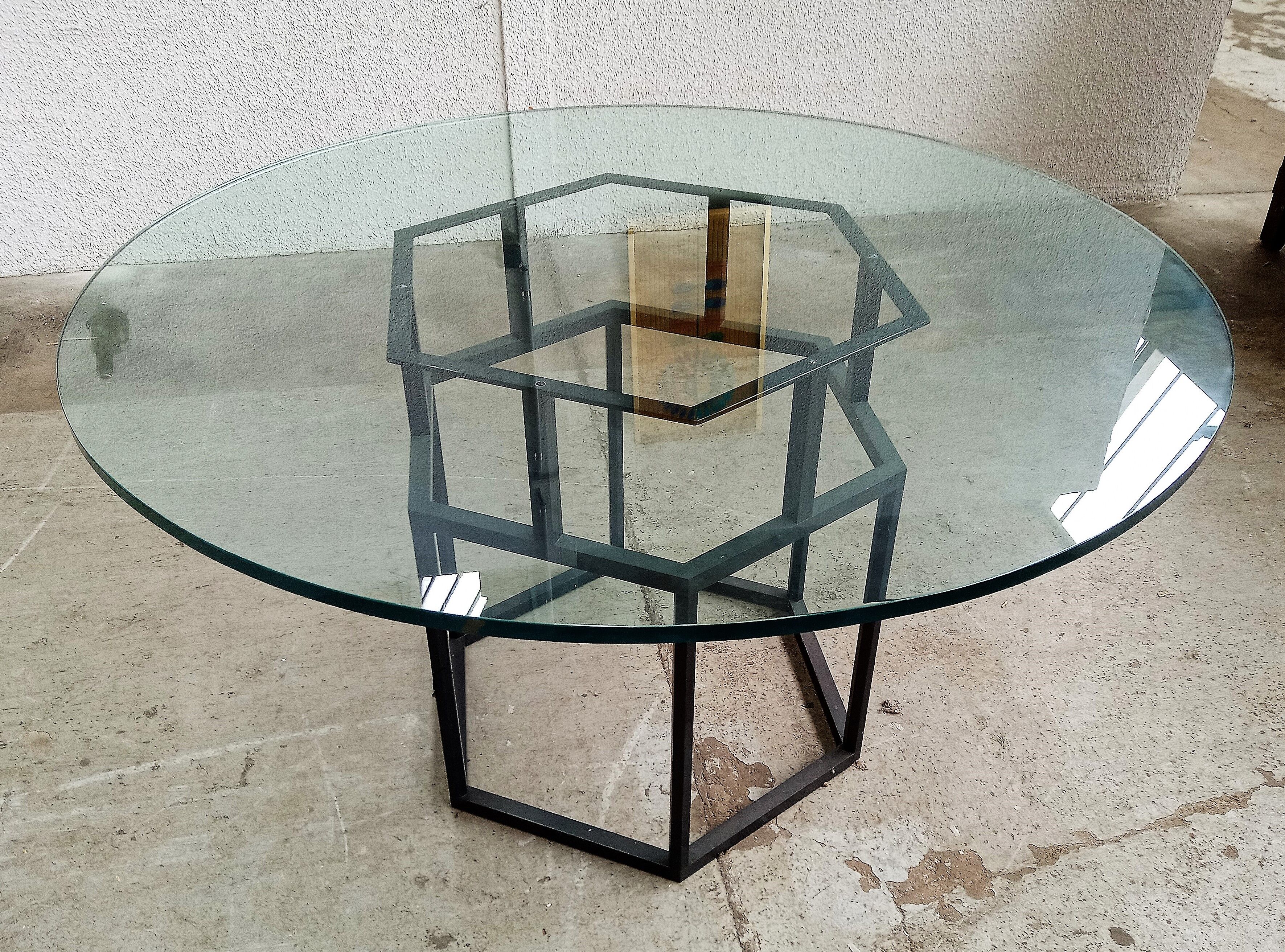 Table Roche Bobois glass and metal of the 80