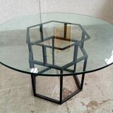 Table Roche Bobois glass and metal of the 80