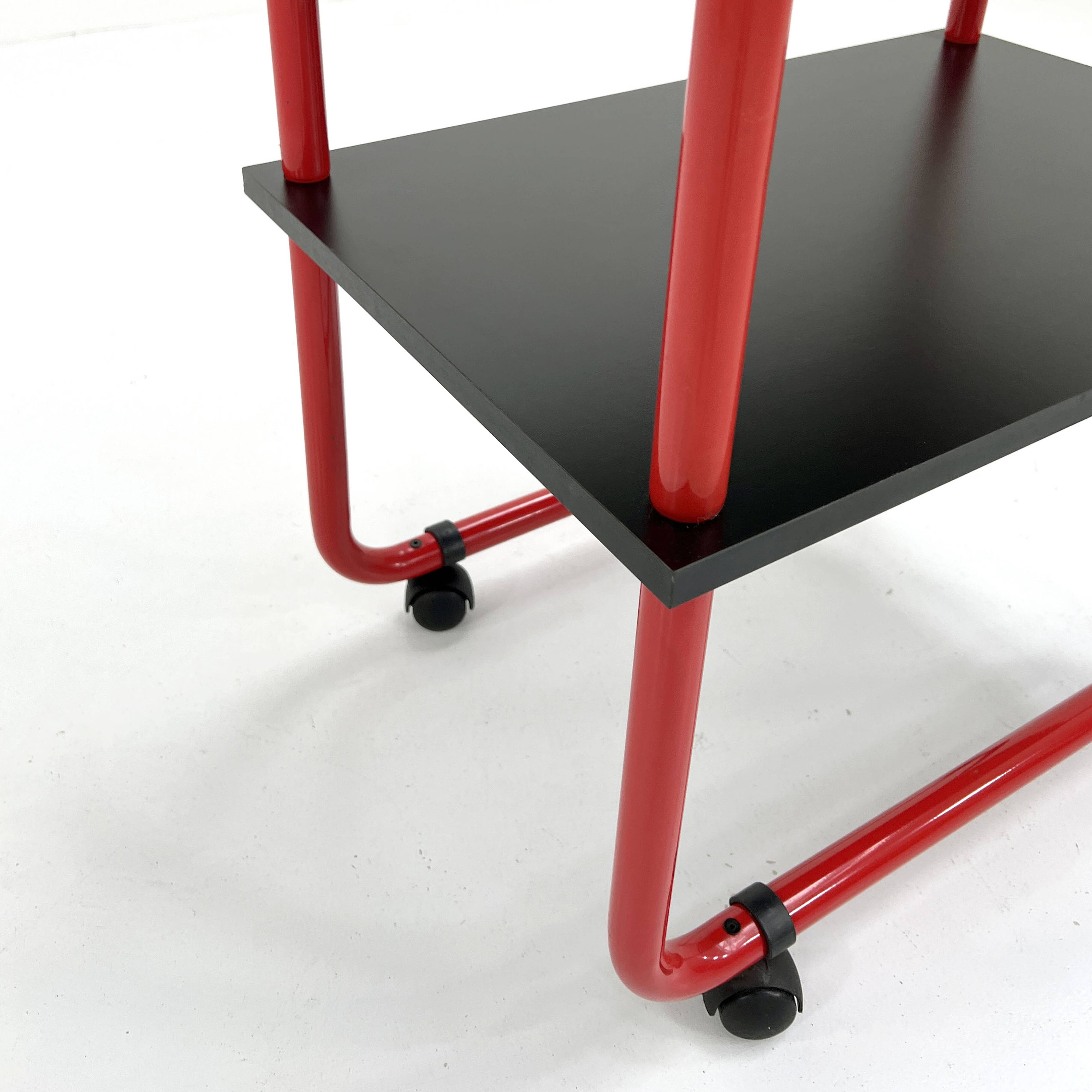 Tubular metal and wood serving trolley, 1980