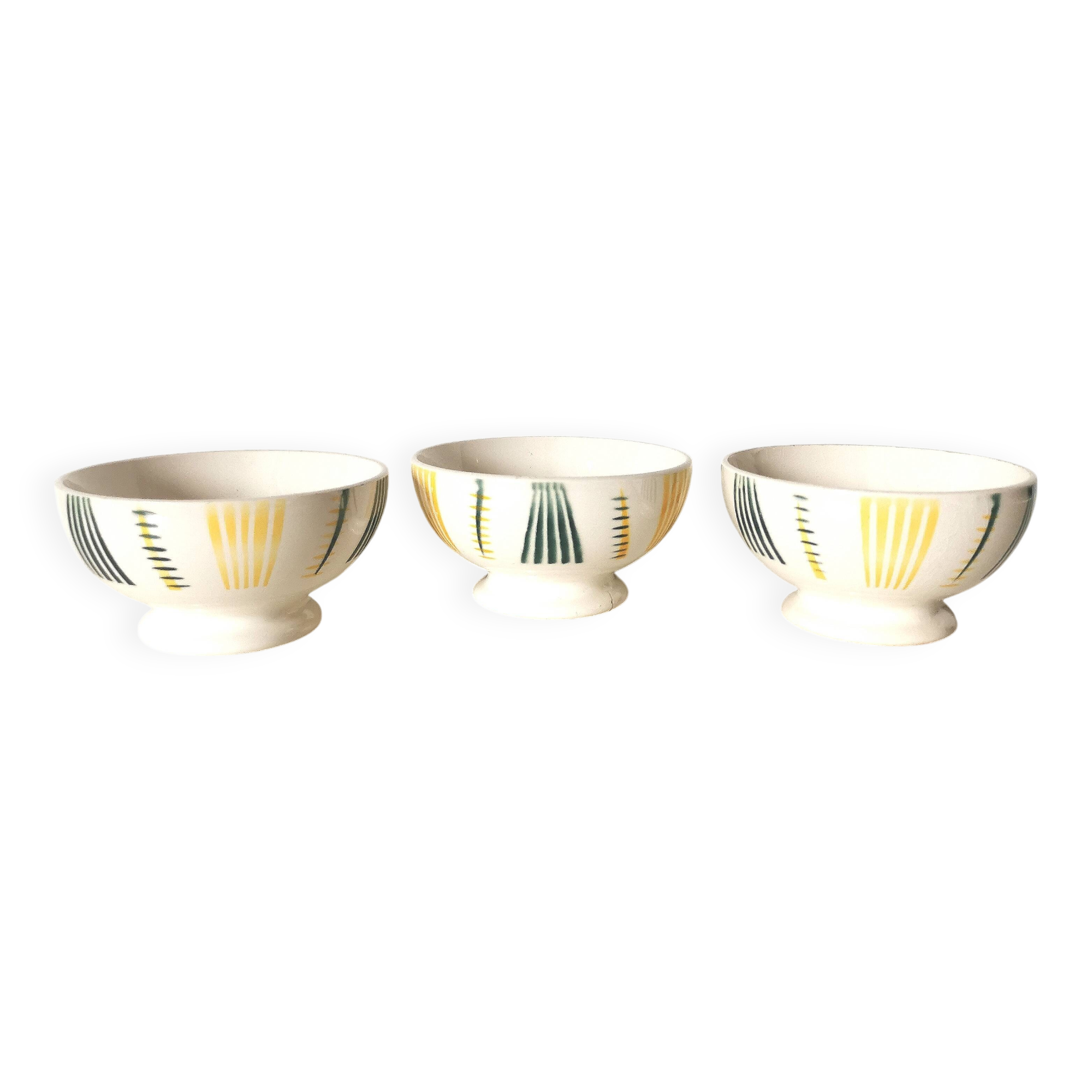 set of three small white, green and yellow bowls and Sarreguemines