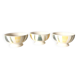 set of three small white, green and yellow bowls and Sarreguemines