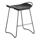 Contemporary sculptural bar stool, smoked black metal sample and black leather.