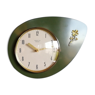 Vintage formica clock silent wall clock "golden green star"