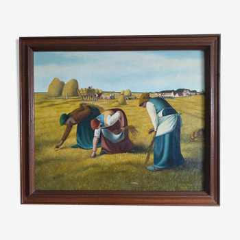 Painting "of the gleaners", Reproduction Courtel after the work of Millet