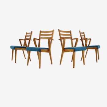 Ensemble de quatre chaises de salle à manger en chêne des années 1960, Tchécoslovaquie