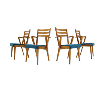 Ensemble de quatre chaises de salle à manger en chêne des années 1960, Tchécoslovaquie