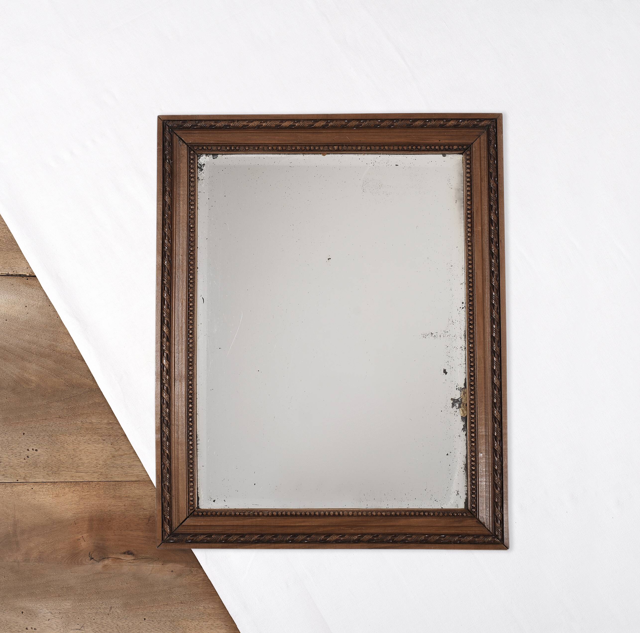 Large old mirror 65cm, carved wooden frame