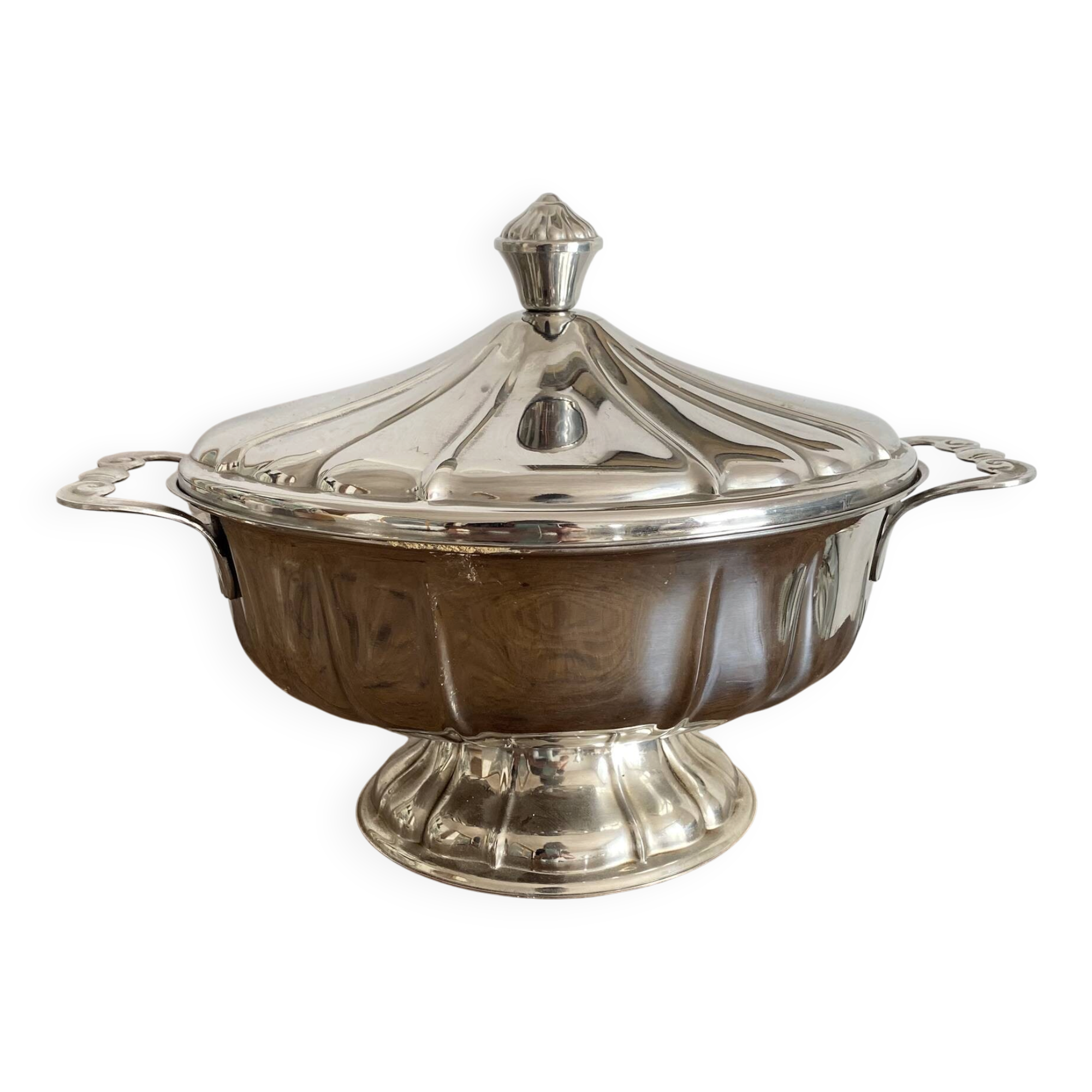 Soupière ovale vintage en inox