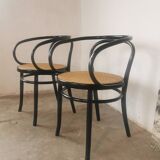 Curved wood and cane armchair called "Le Corbusier"