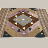 Vintage Turkish Kilim  242x174 cm Kelim Rug, Wool, Large Brown, Beige, Purple