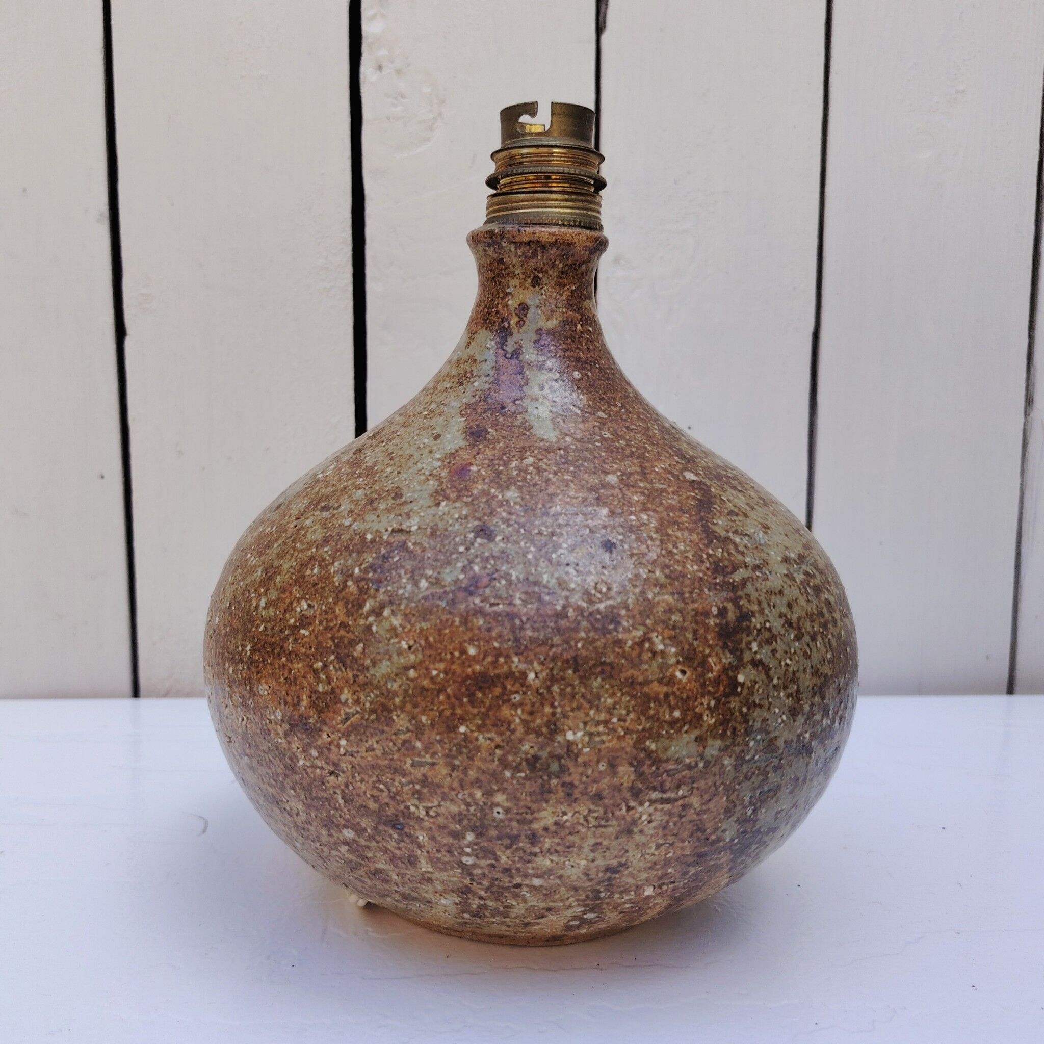 Pied de lampe en grès pyrité, fougère, Alain Blanchard, vintage