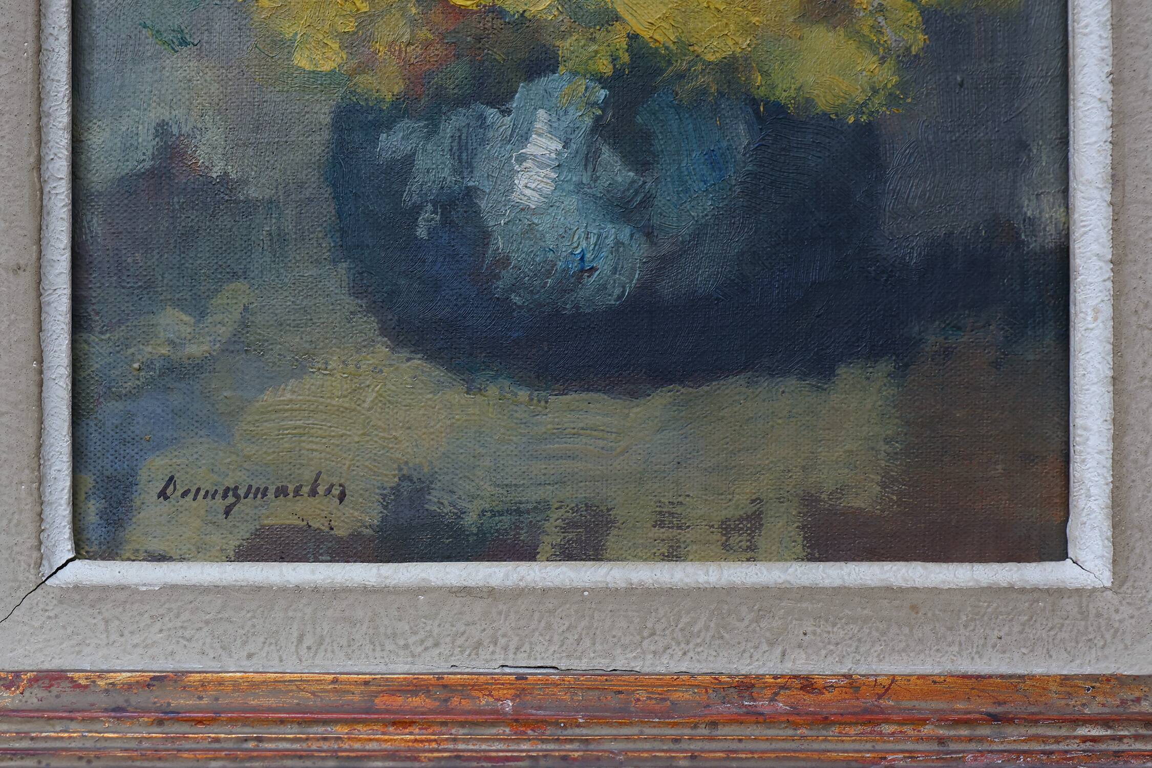 Still life with yellow flowers in a vase, ca. 1930-1950