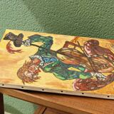Clown musician, oil on canvas signed