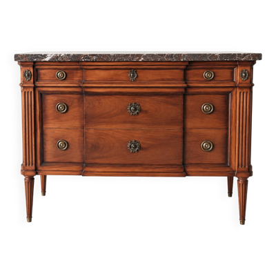 Commode de style Louis XVI en bois, plateau en marbre, années 1900