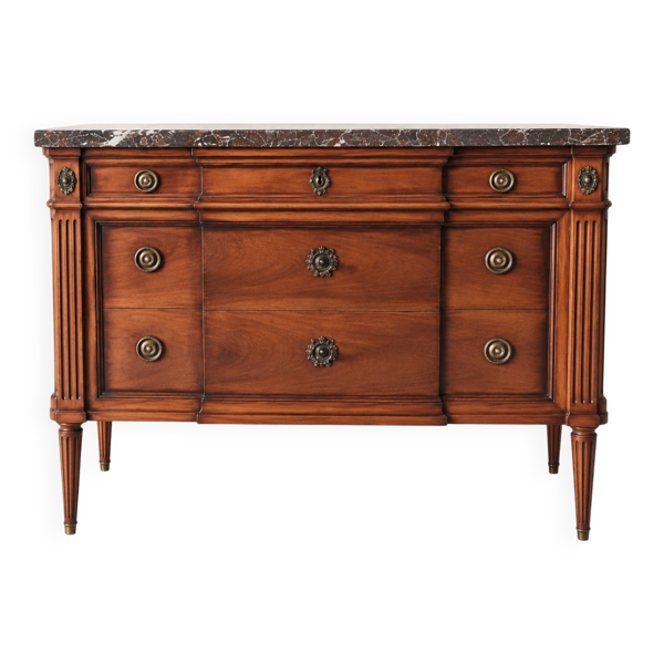 Commode de style Louis XVI en bois, plateau en marbre, années 1900