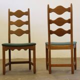 Six vintage 1960s Danish ladderback oak chairs, Henning Kjærnulf brutalist style