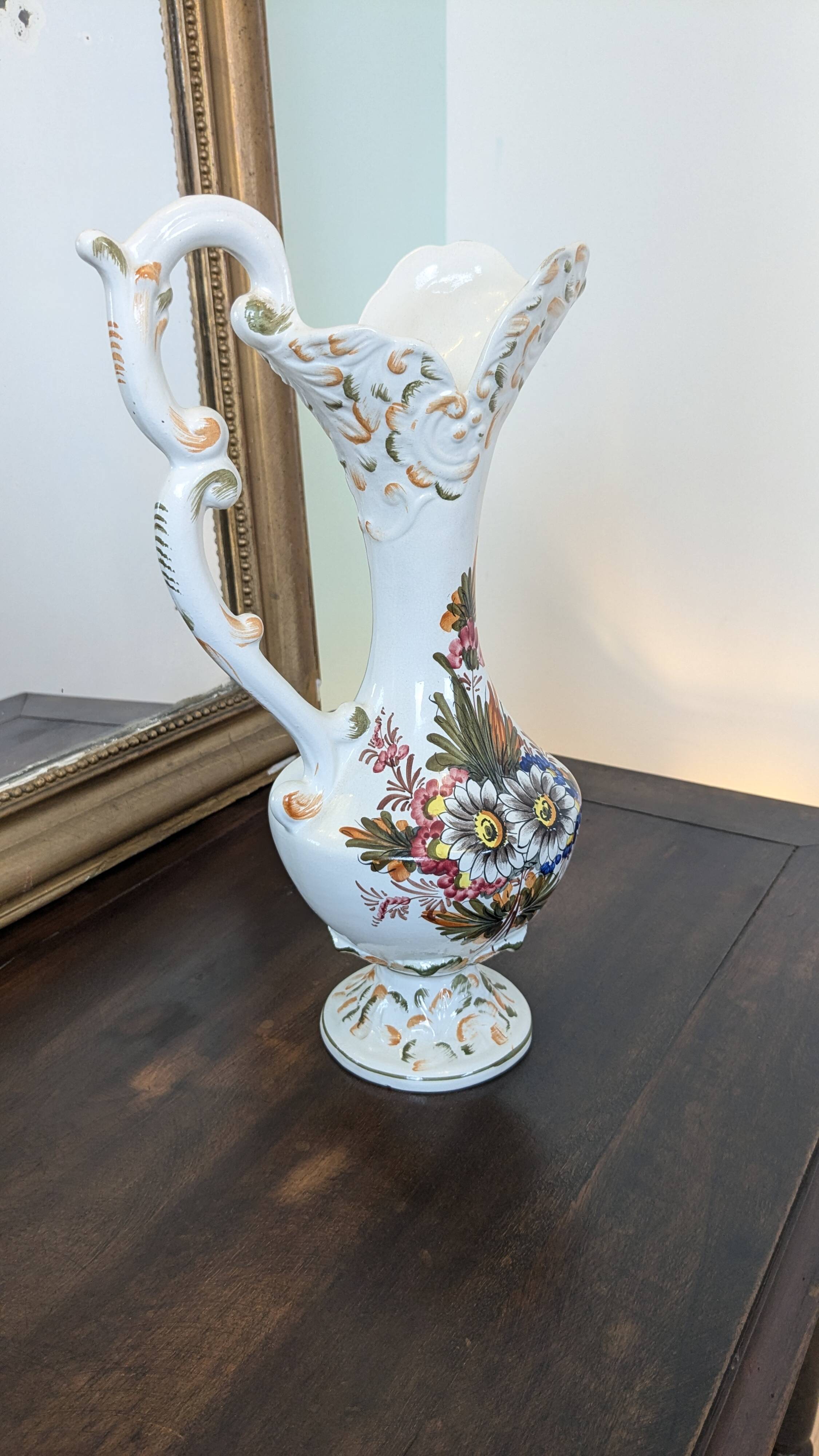Antique Bassano ewer in cracked ceramic
